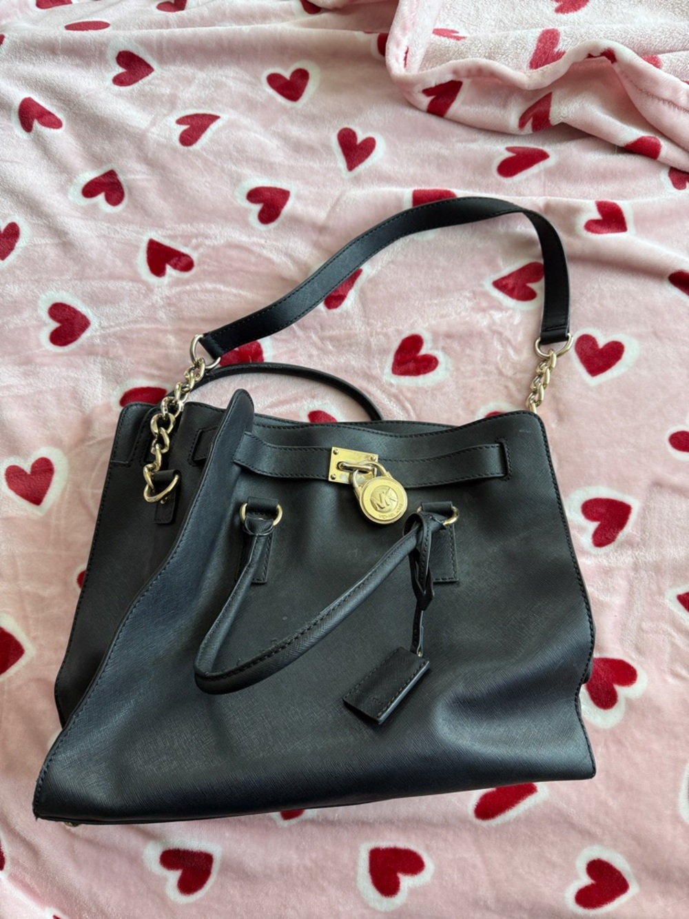 Michael Kors Black Saffiano Leather Satchel with Gold Hardware
